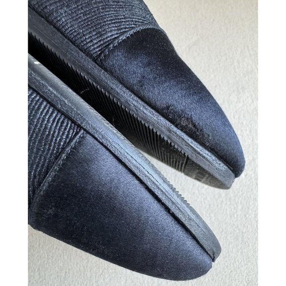 Chanel Ballet Flats Ballerina 37.5 Black Satin Denim Leather Cap Toe - Picture 11 of 11